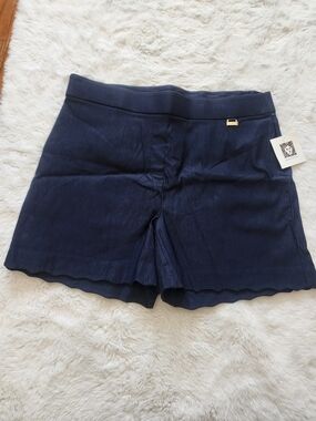 Anne Klein Navy Scalloped High-Rise Shorts